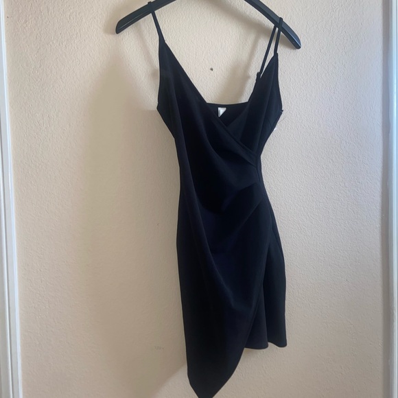 black formal mini dress bodycon faux wrap foldover front y2k fashion party vibes - Picture 9 of 15